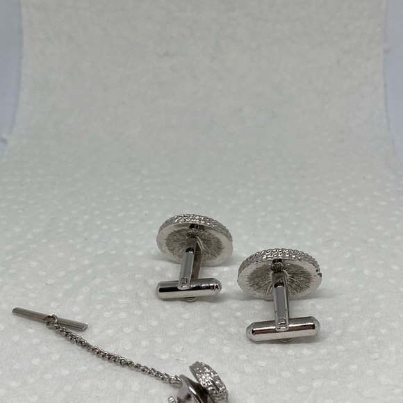 TEXTURED round cufflinks set silver toned classic - Picture 3 of 6